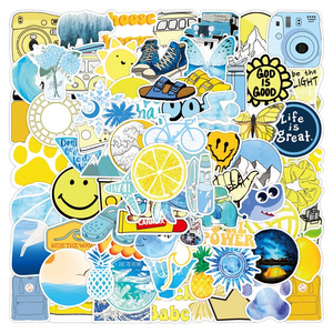 100pcs small fresh waterproof blue and yellow graffiti decorative VSCO sticker packs for laptop skateboard luggage wall decal