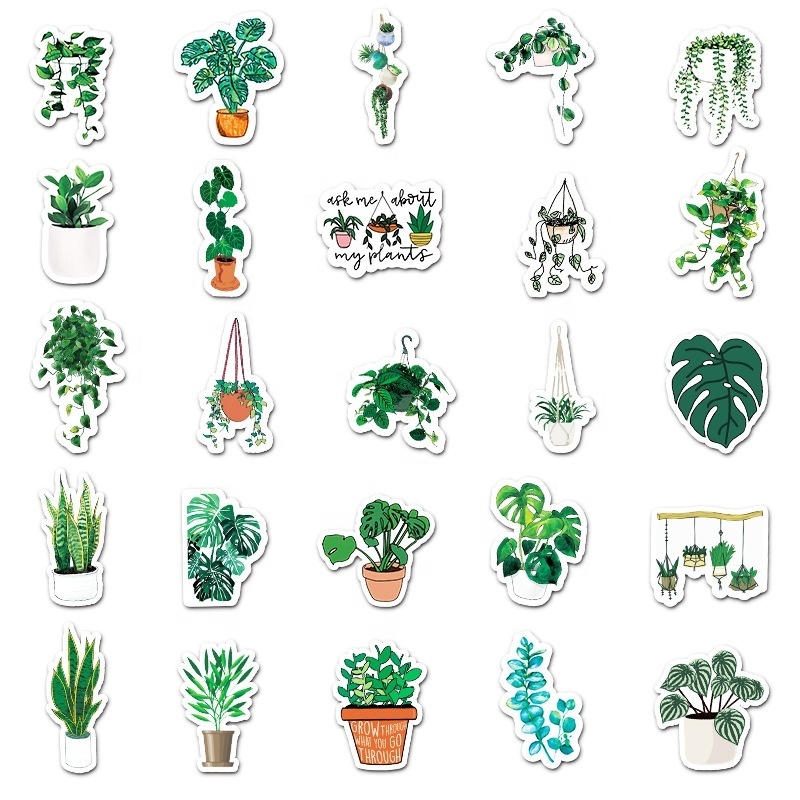 Vi-50pcs hot sell Wind cartoon decorative plant sticker pack for kids laptop phone luggage notebook water bottle