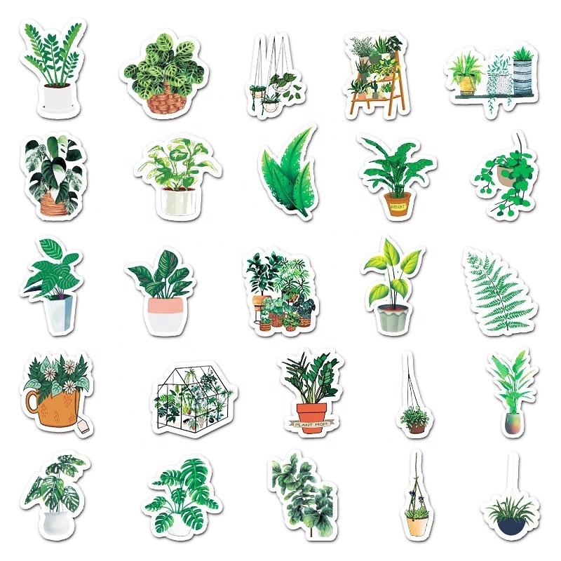 Vi-50pcs hot sell Wind cartoon decorative plant sticker pack for kids laptop phone luggage notebook water bottle