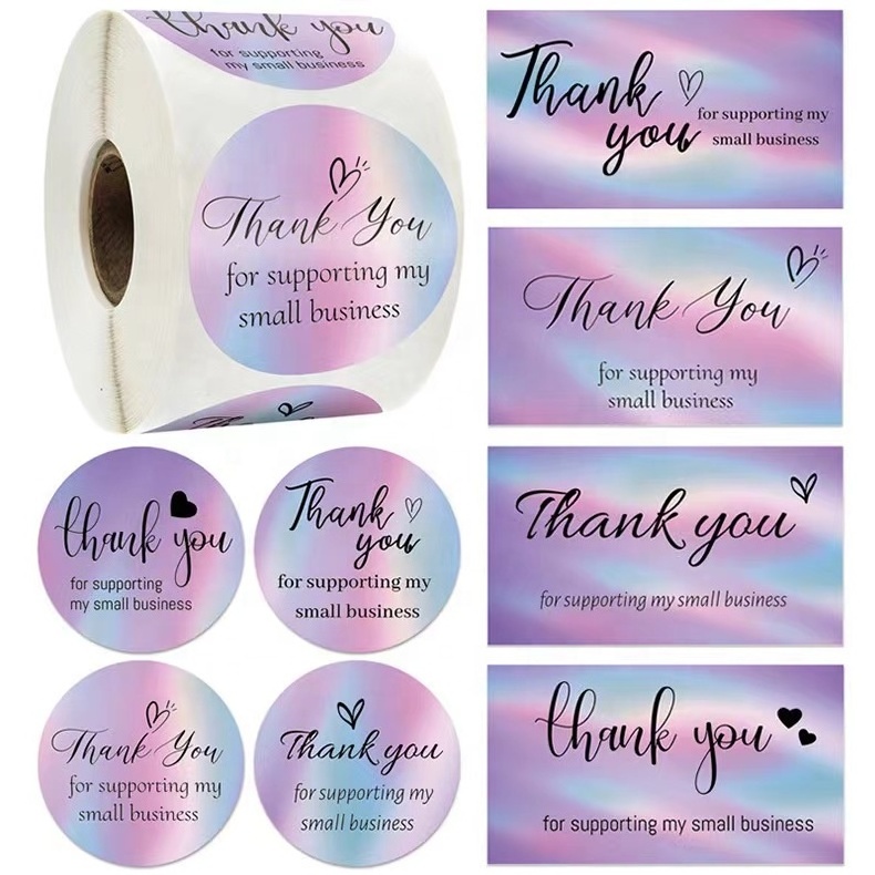 PVC adhesive sticker postcard custom pink card Thank You for bronzing gold round roll sealing paste