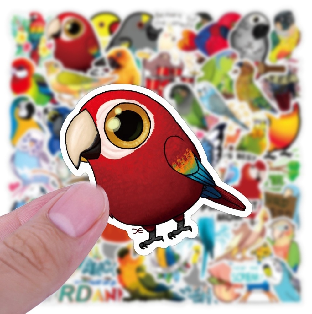 50pcs Cartoon Parrot Waterproof PVC Cute Animal Sticker Packs For Kids DIY Decoration Skateboard Laptop Luggage Wall Decal