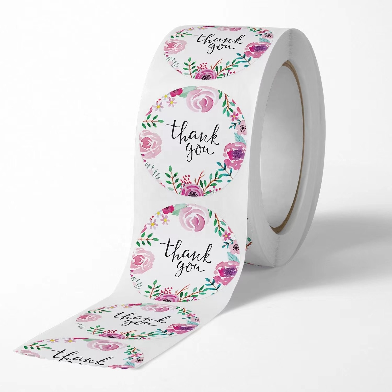 500PCS/Roll 1 inch pink flowers wholesale adhesive round thank you sticker for small business gifts box packaging decoration