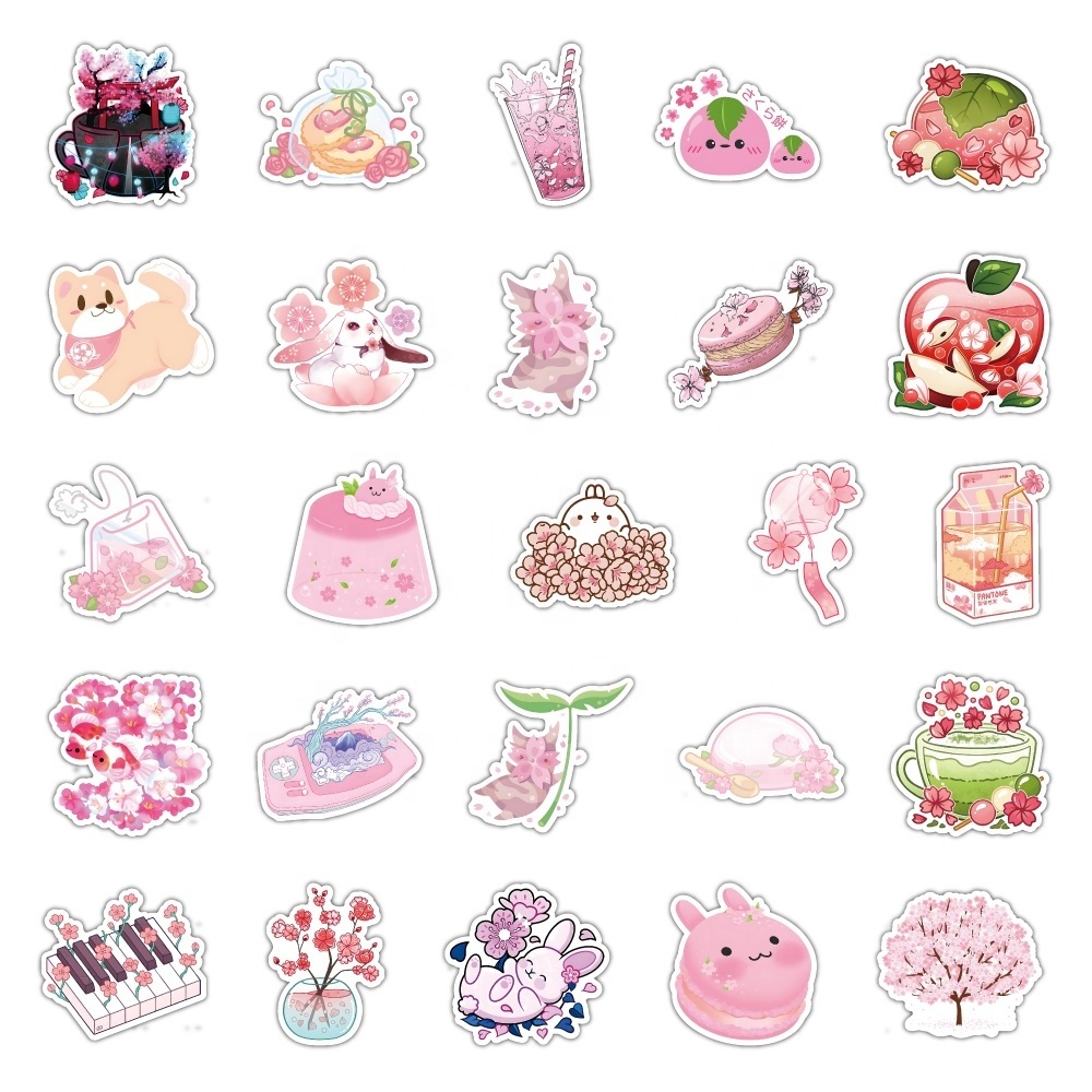 50pcs Purple cherry blossom pvc waterproof Sticker Packs for Kids Laptop Bottle Notebook Skateboard Luggage Decal