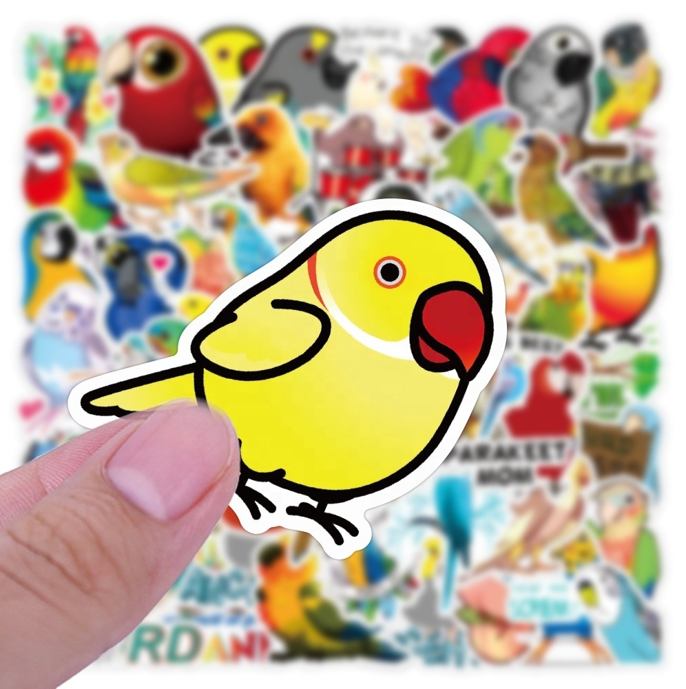 50pcs Cartoon Parrot Waterproof PVC Cute Animal Sticker Packs For Kids DIY Decoration Skateboard Laptop Luggage Wall Decal