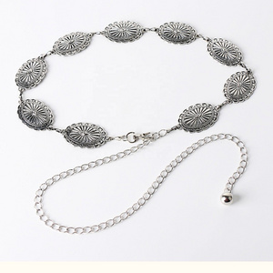 Vintage fashion western women's silver metal oval peacock chain belt