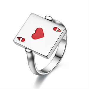 Wholesale Trendy Jewelry New Joker Square Flip Finger Rings Black Red Love Heart A Poker Stainless Steel Rings