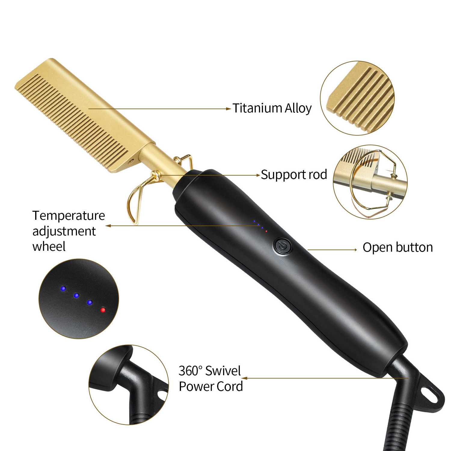 Hot Sell Hair Heat Pressing Curling Ceramic Security Curling Flat Iron Heated Brush 2 In 1Electric Straightening Comb