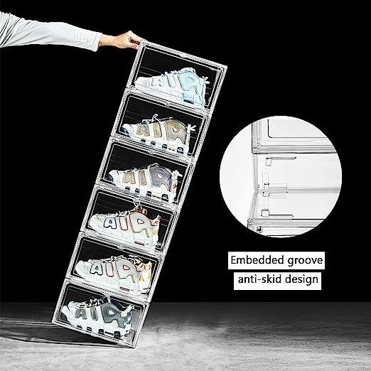 Large Capacity Plastic Shoe Box Clear Stackable Sneaker Box Container, Magnetic Side Open Shoe Organizer Case for Man and Women