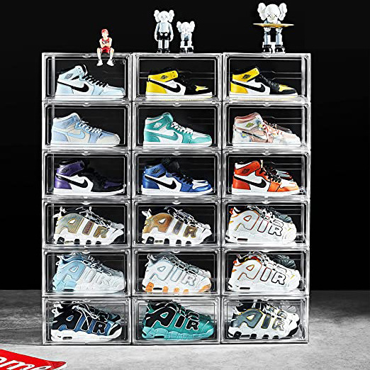 Large Capacity Plastic Shoe Box Clear Stackable Sneaker Box Container, Magnetic Side Open Shoe Organizer Case for Man and Women