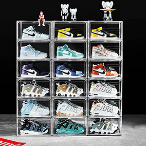 Large Capacity Plastic Shoe Box Clear Stackable Sneaker Box Container, Magnetic Side Open Shoe Organizer Case for Man and Women