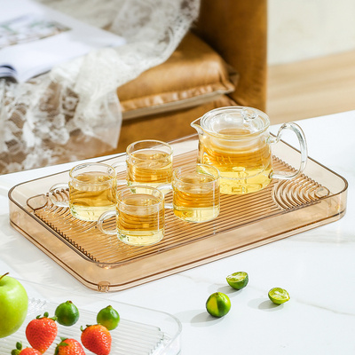 Senior Home Afternoon Tea Coffee Kettle Transparent Steeper Teapot Cup High Borosilicate Glass Luxury Plastic Tea Tray