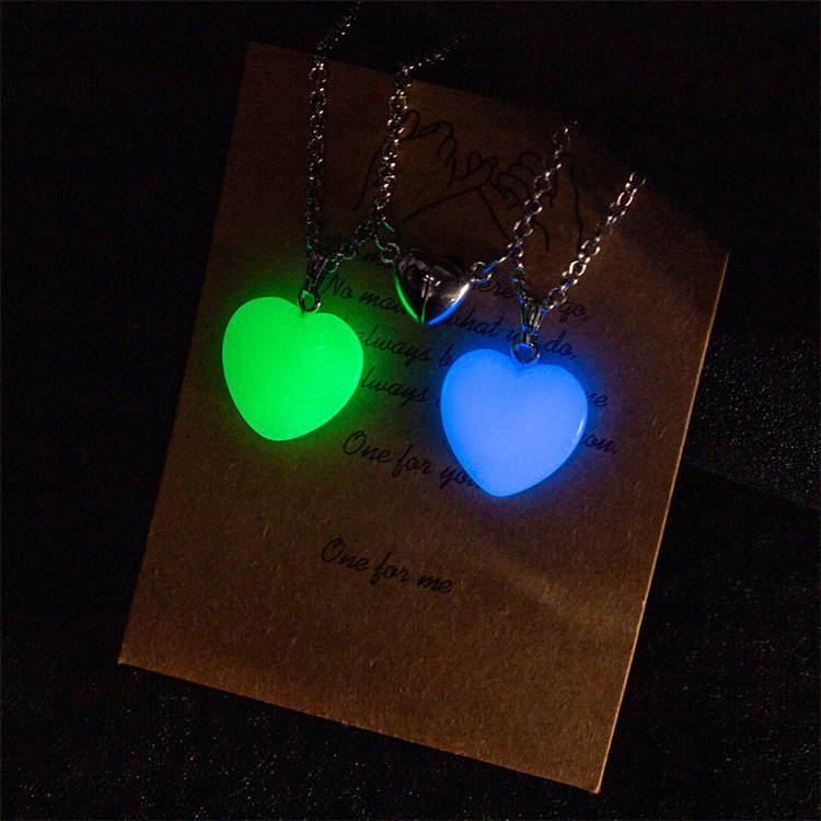 New Luminous Hexagonal Column Pendant Necklace with Natural Stone Heart Shape Pendant Couple Magnetic Necklace Jewelry