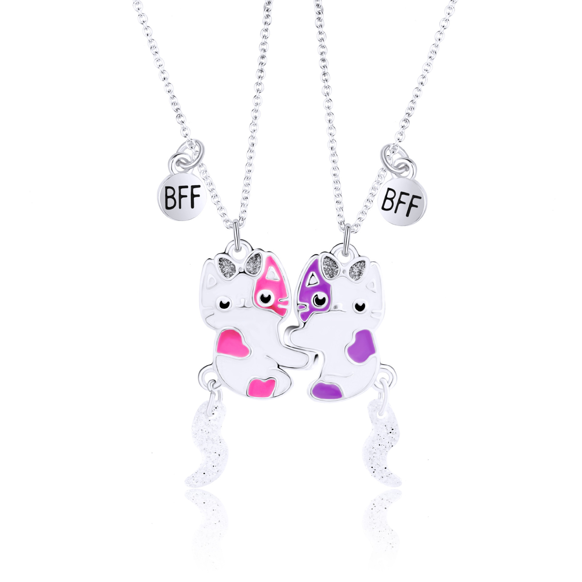 Children's Necklace Pair of Good Friends and Friends BFF Cute and Vivid Cat Magnet Attractive Necklace 2 pieces