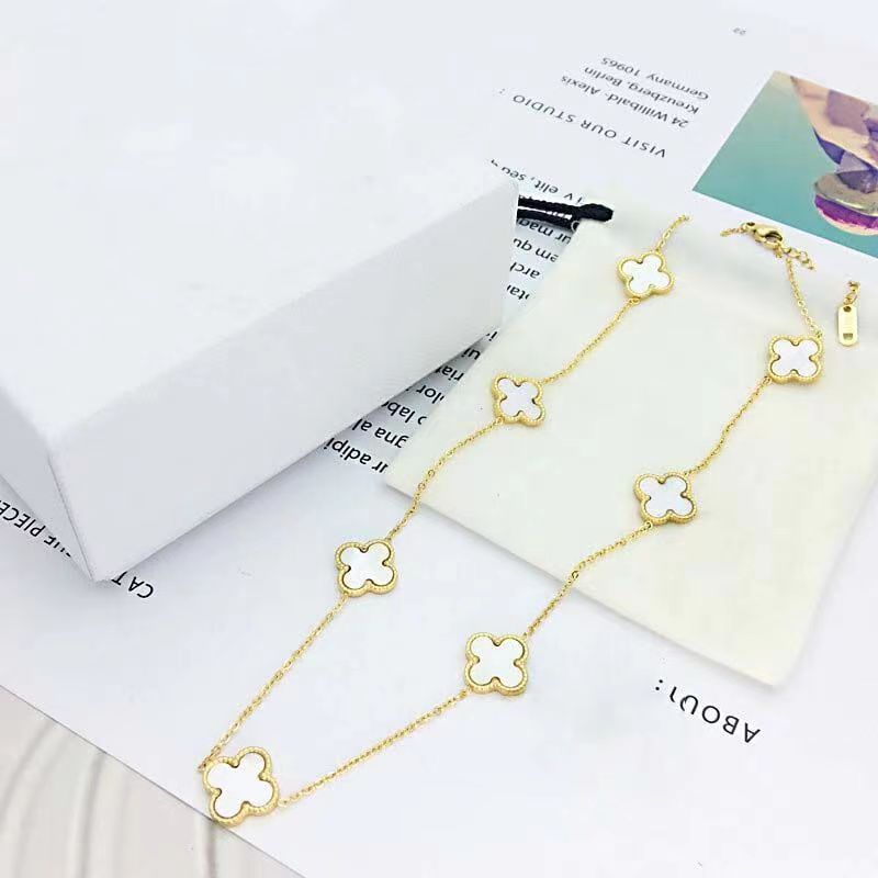 New fashion glamour ladies jewelry Gold Thin necklace Colorful Lucky Four Leaf Clover flower necklace