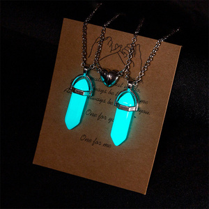 New Luminous Hexagonal Column Pendant Necklace with Natural Stone Heart Shape Pendant Couple Magnetic Necklace Jewelry