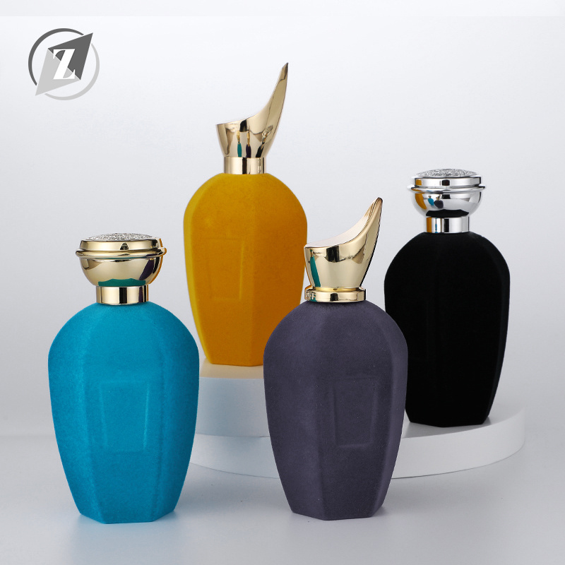 Luxury Perfume Bottle China 100 ml  Perfume Glass Bottle Flocking Craft Glass Perfume Bottle