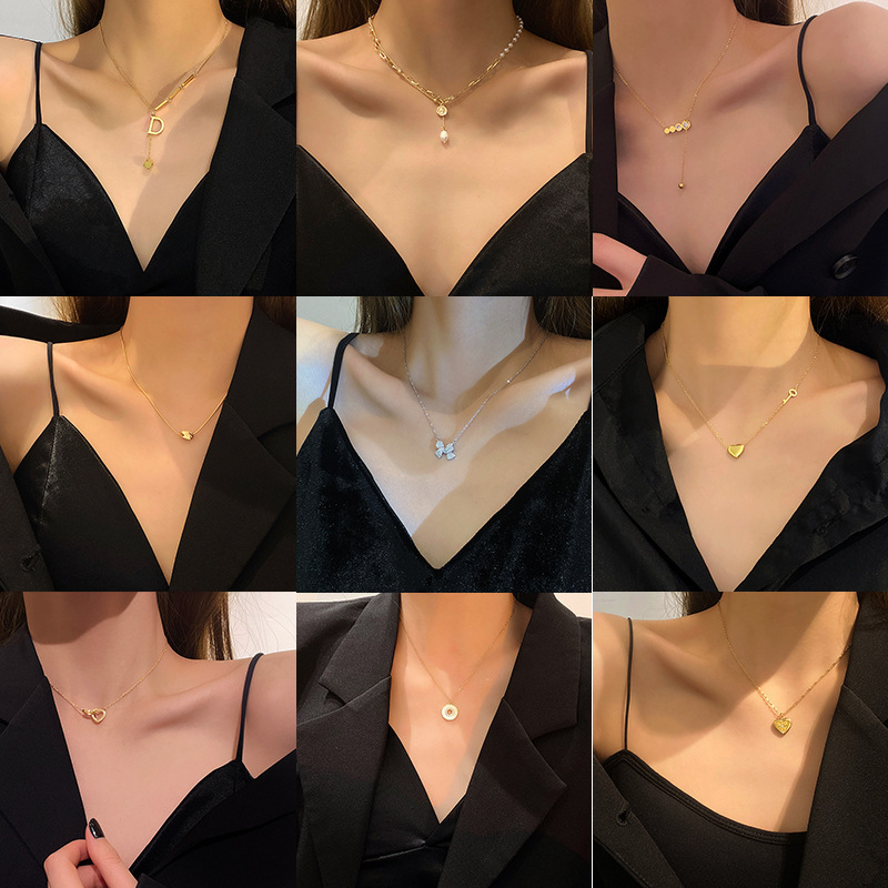 High Quality 18k Gold Plated Stainless Steel Necklace Geometric Love Zircon Pendant Fashion Jewelry Women's Necklace Wholesale