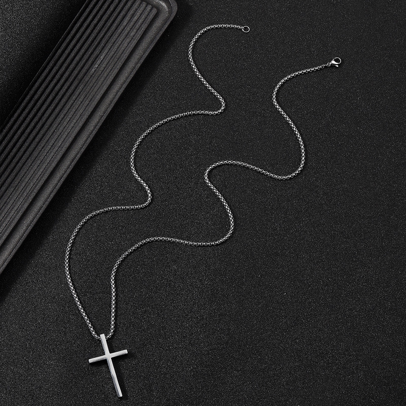 Hot selling Silver Black Gold Stainless Steel Prayer Cross Pendant Waterproof No Fade Chain Necklace for Men Box Chain