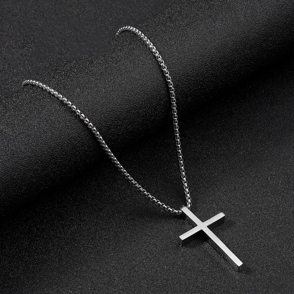 Hot selling Silver Black Gold Stainless Steel Prayer Cross Pendant Waterproof No Fade Chain Necklace for Men Box Chain