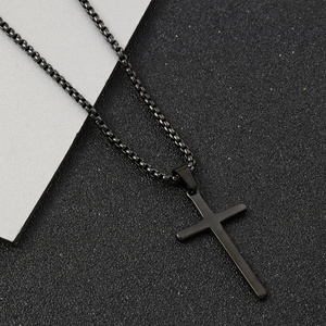 Hot selling Silver Black Gold Stainless Steel Prayer Cross Pendant Waterproof No Fade Chain Necklace for Men Box Chain