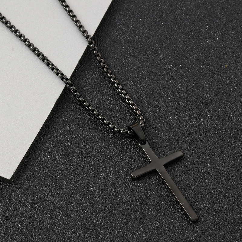 Hot selling Silver Black Gold Stainless Steel Prayer Necklace Cross Pendant Waterproof No Fade Chain Necklace for Men Box Chain