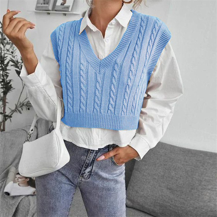 Autumn new women's knitted waistcoat pullover V-neck sweater vest sleeveless top