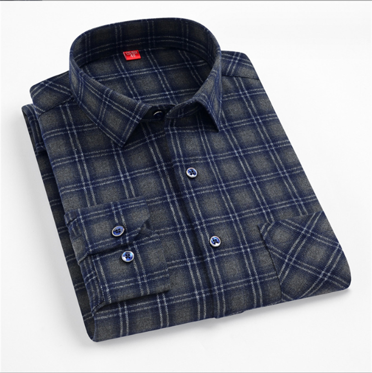 Wholesale 100% Cotton Men's Casual Formal Shirts Non Iron Business Shirts Autumn and winter men's cotton woolen plaid shir