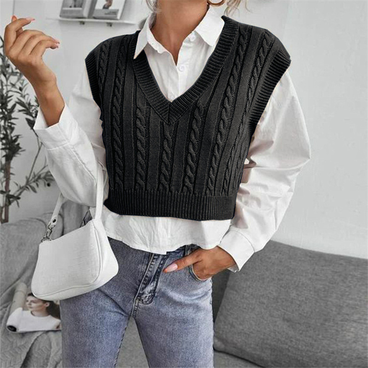 Autumn new women's knitted waistcoat pullover V-neck sweater vest sleeveless top