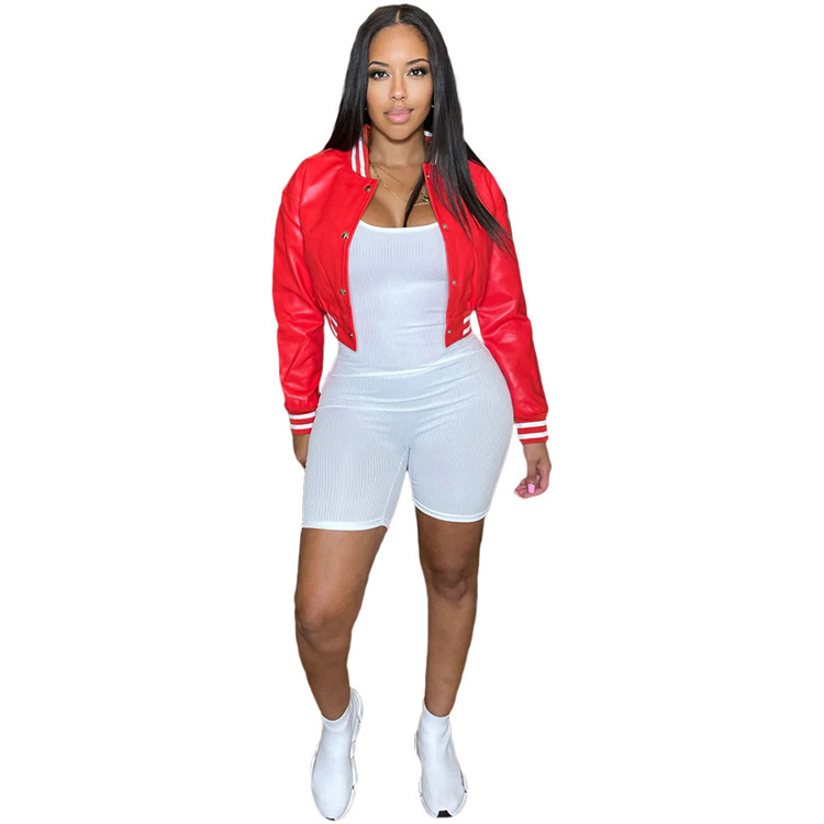 Fall and winter new color matching thread baseball jacket varsity leather jackets for women