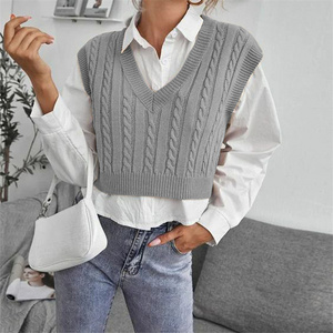 Autumn new women's knitted waistcoat pullover V-neck sweater vest sleeveless top