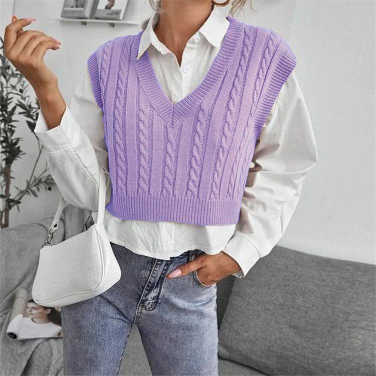 Autumn new women's knitted waistcoat pullover V-neck sweater vest sleeveless top