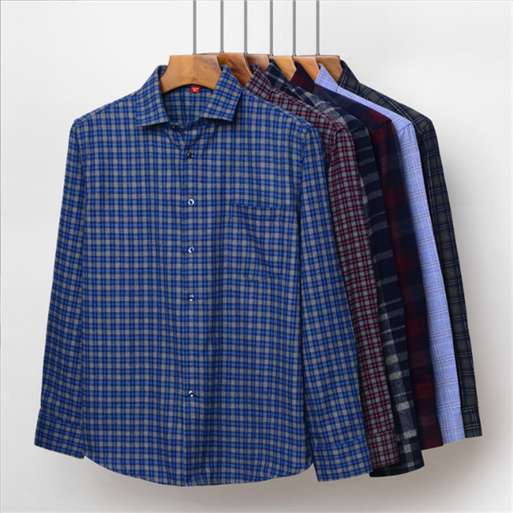 Wholesale 100% Cotton Men's Casual Formal Shirts Non Iron Business Shirts Autumn and winter men's cotton woolen plaid shir