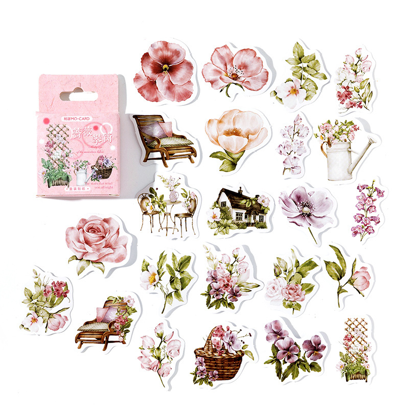 STICKERS PUNK 46 Pcs/box Flower Stickers Pink Roses Decorative Sticker for Scrapbooking Journaling DIY 04552