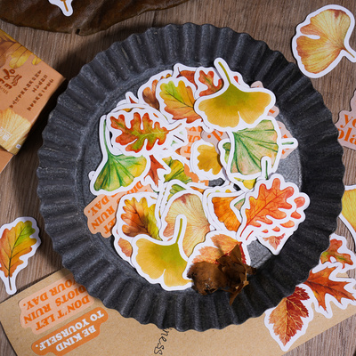 STICKERS PUNK 46 Pcs/box Vintage Autumn Fall Leaves Stickers Maple Leaf Decal for Journal Scrapbook Wall Crafts Envelopes 05063