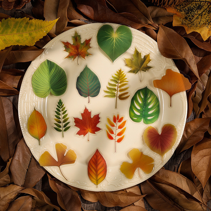 STICKERS PUNK 40 Pcs/pack Autumn Fall Leaves Waterproof PET Transparent Vintage Sticker for Journal Scrapbook Wall Crafts 05218