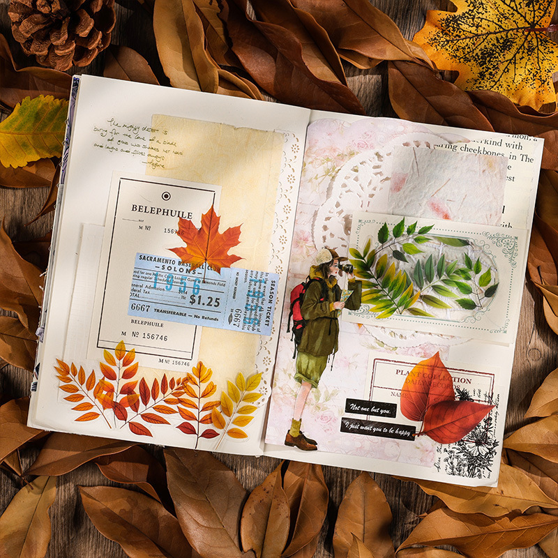 STICKERS PUNK 40 Pcs/pack Autumn Fall Leaves Waterproof PET Transparent Vintage Sticker for Journal Scrapbook Wall Crafts 05218