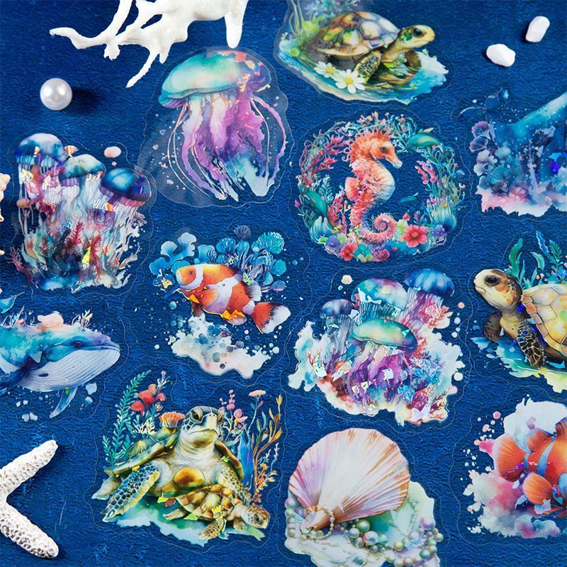 STICKERS PUNK 10 Pcs/pack Holographic Glitter Jellyfish Ocean Life Stickers Transparent Marine Animal Stickers 05119