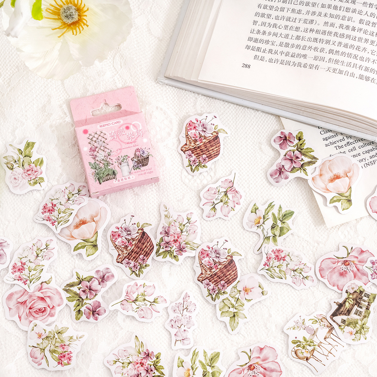 STICKERS PUNK 46 Pcs/box Flower Stickers Pink Roses Decorative Sticker for Scrapbooking Journaling DIY 04552