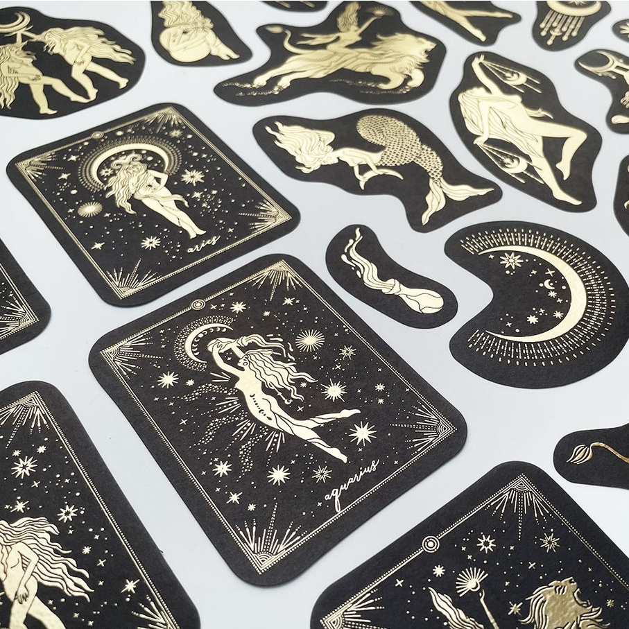 STICKERS PUNK 40 Pcs/pack Constellations Planets Sticker Set Gold Stamping Stickers For Laptop ipad Scrapbooking Crafts 03022