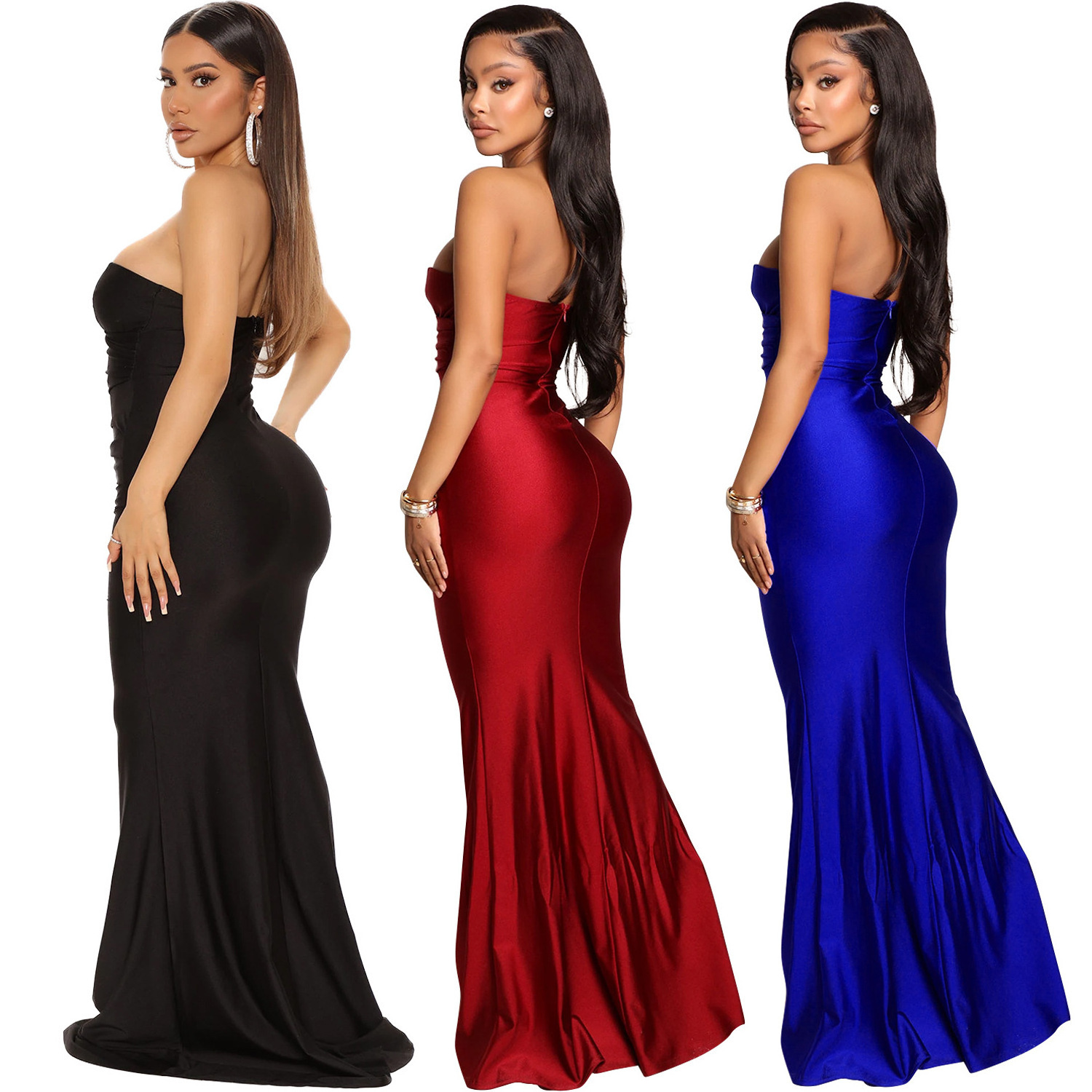 Summer new Asian beauty dress fashion sexy celebrity one-shoulder long dress for women