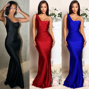 Summer new Asian beauty dress fashion sexy celebrity one-shoulder long dress for women