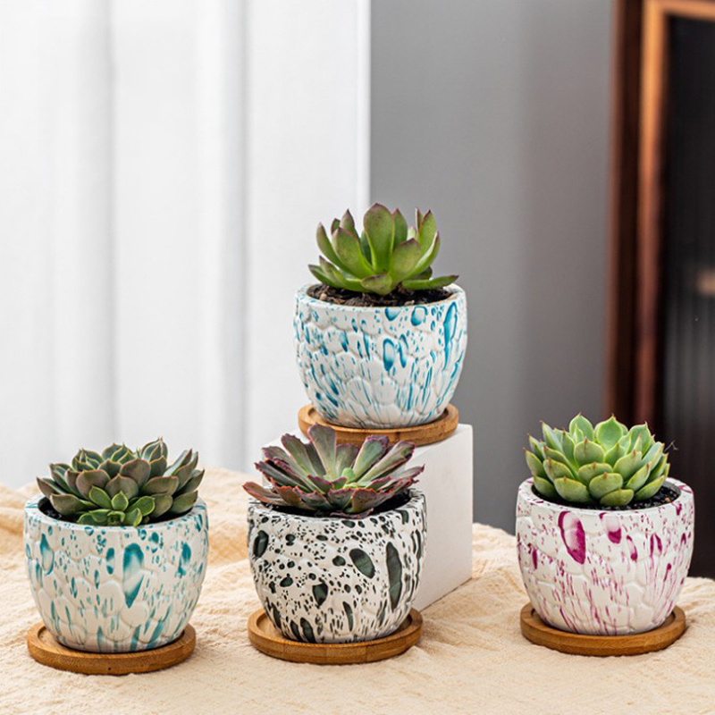 Indoor Pots Marble Ceramic Flower Pot Plant Holder 3 Pcs Set Modern Style Ceramic Vase For Home Decor