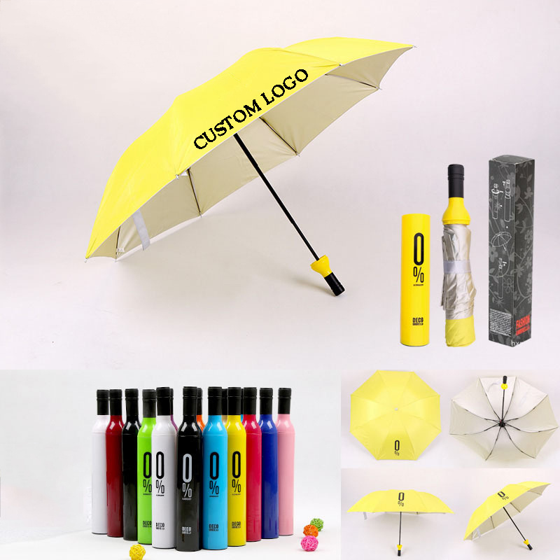 Customizable Item Logo Printing Advertise Business Corporate Gift Promotion Folding Umbrella Logo Foldable Wine Bottle Umbrellas