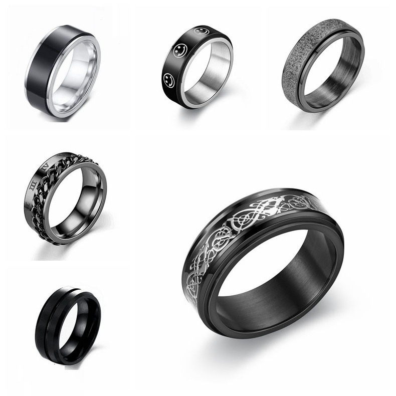 Wholesale Punk Stainless Steel Anxiety Rotatable Ring Men Silver Jewelry