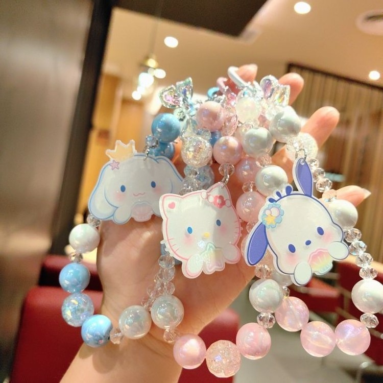 Creative Sanrio bead chain car keychain pendant cute kuluomi bag decoration bracelet charms jelly bangle