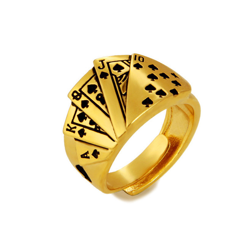 Hip Hop Men Poke Jewelry Playing Cards Shape Vintage Personality Rings