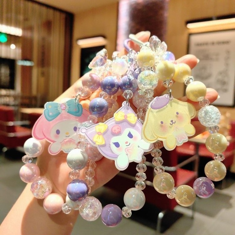 Creative Sanrio bead chain car keychain pendant cute kuluomi bag decoration bracelet charms jelly bangle