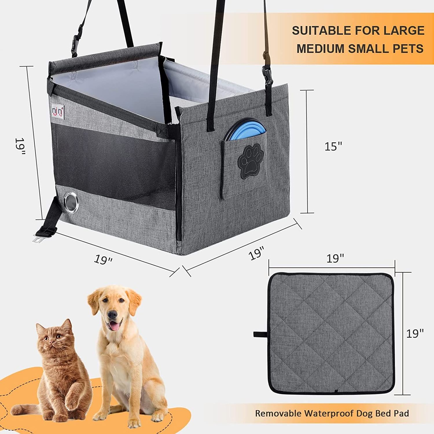 Customized logo folding front and back  cover bag pet hammock dog booster seat car seat dog car seat for cars