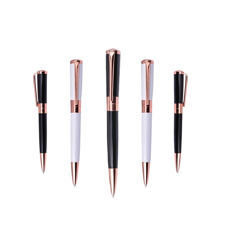 Promotional High Quality Top Level Advertising Private Label White Black Metal Twist Ballpen