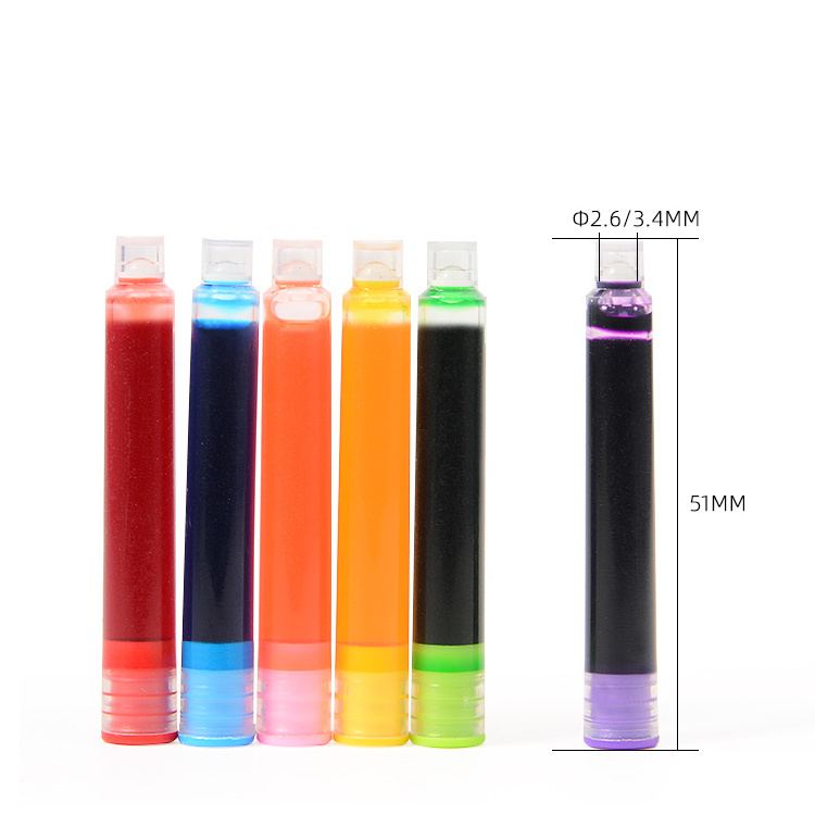 New Arrival Multicolor Ink for Fountain Pen High Quality Customized Ink Cartridges 2.6mm 3.4mm Nice Sacs Ink